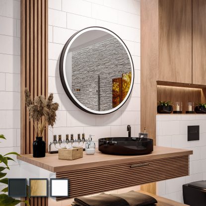 Delhi – Кръгло LED огледало Loft в рамка от алуминий