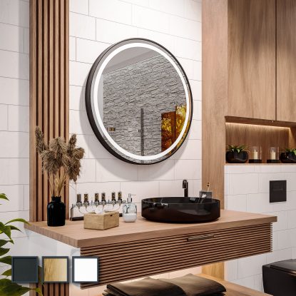 London – Кръгло LED огледало Loft в рамка от алуминий